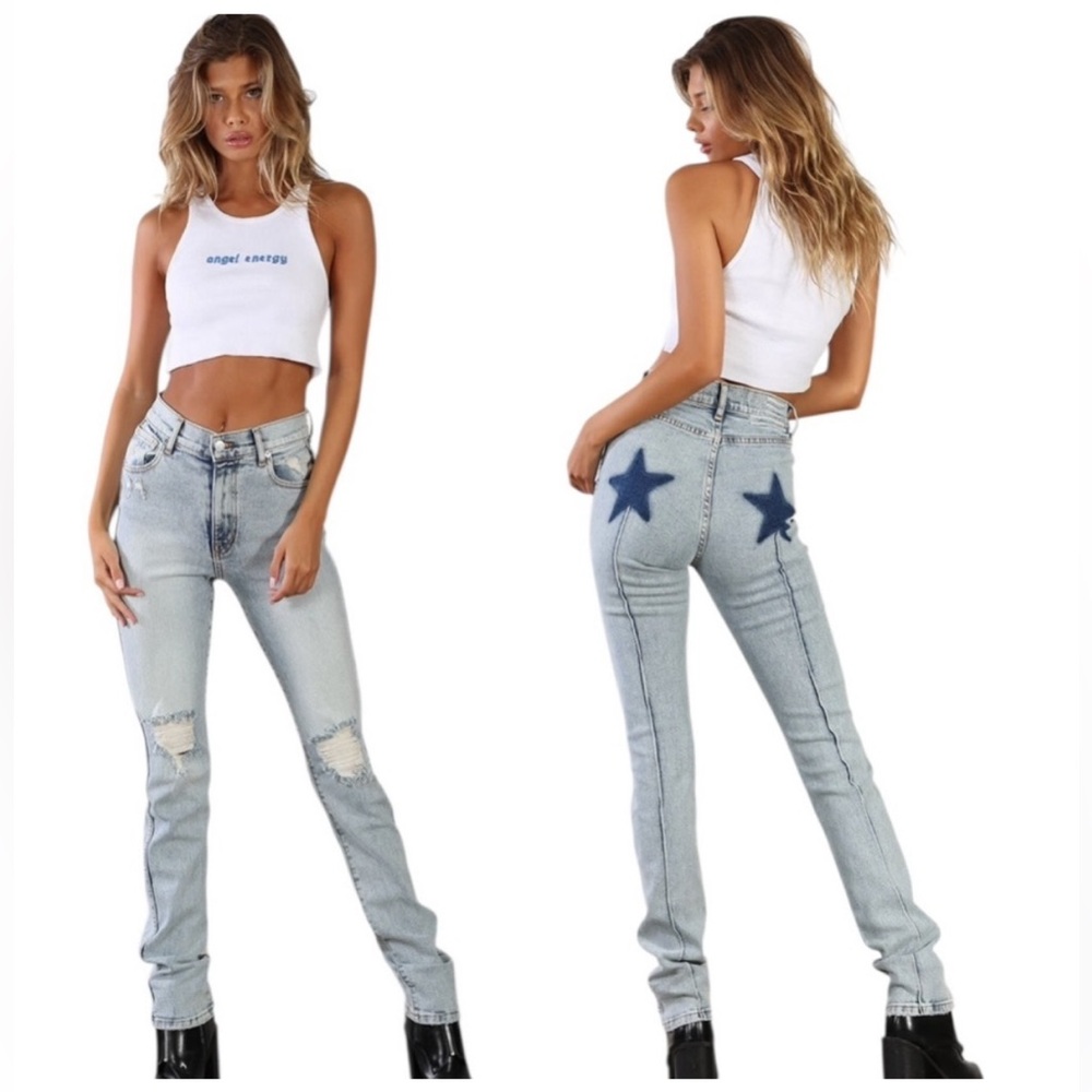 REVICE High Rise Light Blue Jeans with Navy Stars 27